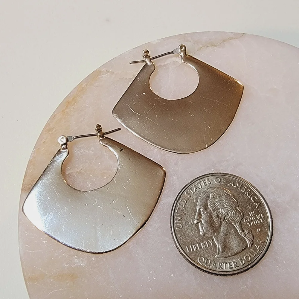 Silver Tone Disc Sweep Hoop Earrings